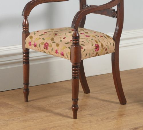fig 3. Antique English Pair of Georgian Sheraton Regency Mahogany Library Office Desk Carver Arm Side Chairs (Circa 1820)