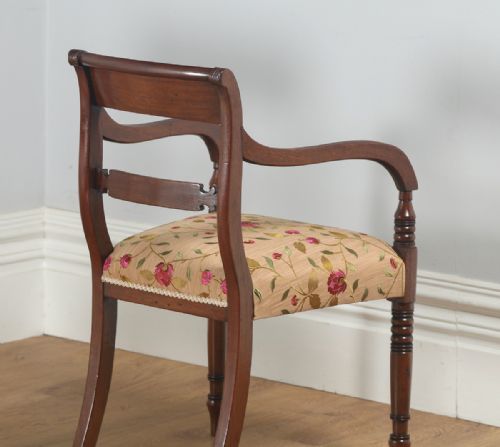 fig 4. Antique English Pair of Georgian Sheraton Regency Mahogany Library Office Desk Carver Arm Side Chairs (Circa 1820)