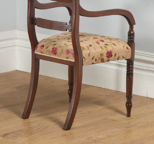 fig 5. Antique English Pair of Georgian Sheraton Regency Mahogany Library Office Desk Carver Arm Side Chairs (Circa 1820)