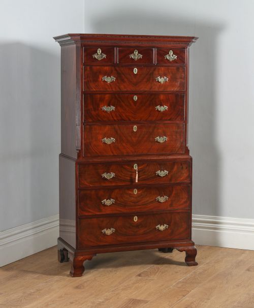 Antique Georgian Chippendale Flame Mahogany Serpentine Tallboy / Chest on Chest (Circa 1760)