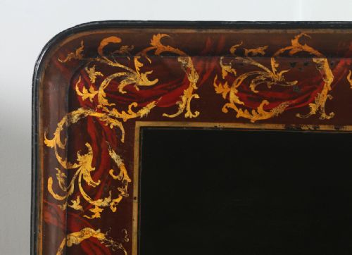 fig 5. Antique English Georgian Regency Papier Mache Ebonised Gilt Folding Drinks Tray On Stand (Circa 1830 - 1840)