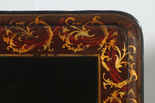 fig 6. Antique English Georgian Regency Papier Mache Ebonised Gilt Folding Drinks Tray On Stand (Circa 1830 - 1840)