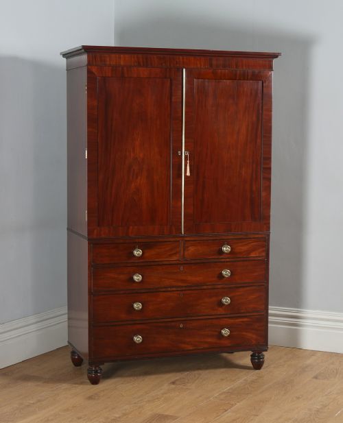 Antique English Georgian Regency Mahogany Linen Press Wardrobe Cupboard (Circa 1820)
