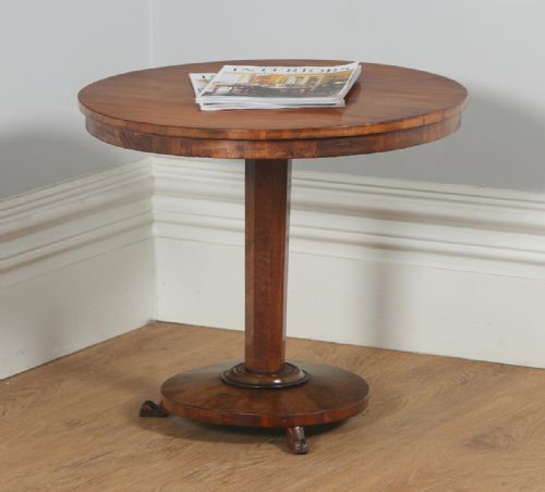 Antique English Victorian Figured Mahogany Circular Occasional Wine Lamp Tripod Table (Circa 1840)