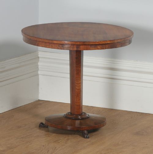 fig 1. Antique English Victorian Figured Mahogany Circular Occasional Wine Lamp Tripod Table (Circa 1840)