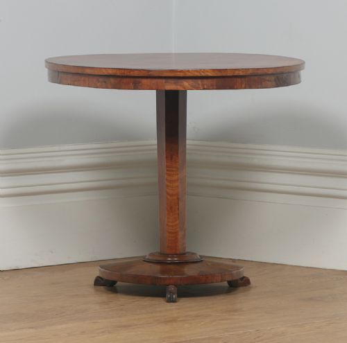 fig 2. Antique English Victorian Figured Mahogany Circular Occasional Wine Lamp Tripod Table (Circa 1840)
