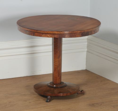 fig 3. Antique English Victorian Figured Mahogany Circular Occasional Wine Lamp Tripod Table (Circa 1840)