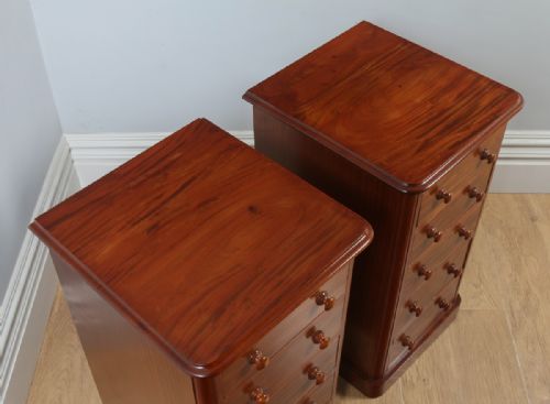 fig 4. Antique Pair of English Victorian Figured Mahogany Bedside Chests (Circa 1860)