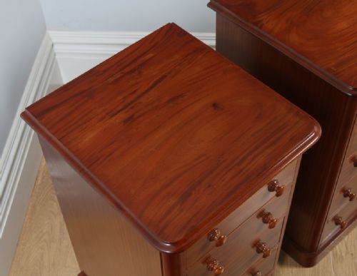 fig 5. Antique Pair of English Victorian Figured Mahogany Bedside Chests (Circa 1860)
