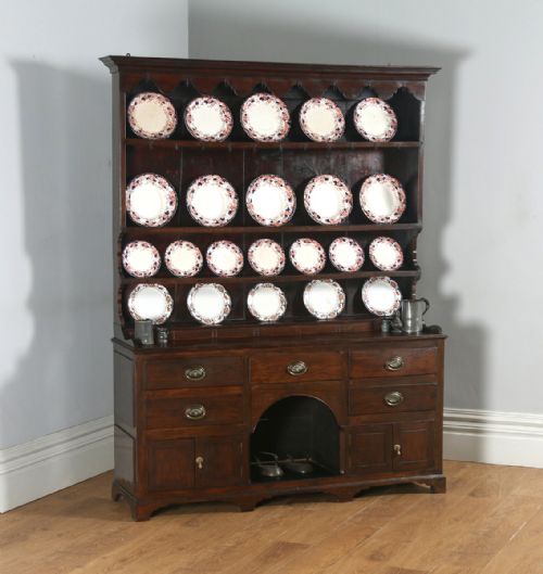 fig 1. Antique Welsh Georgian Oak Dresser Base & Rack Sideboard Cupboard (Circa 1800)