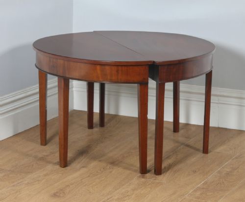 fig 2. Antique English Pair of Georgian Mahogany Demilune Demi Lune Console Side Hall Tables (Circa 1790)