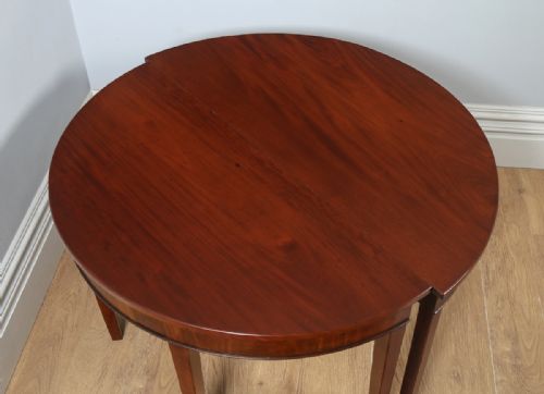 fig 3. Antique English Pair of Georgian Mahogany Demilune Demi Lune Console Side Hall Tables (Circa 1790)