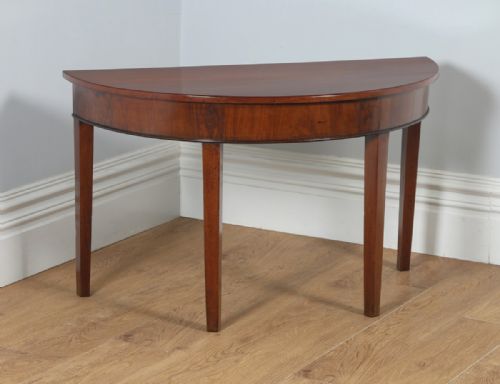 fig 4. Antique English Pair of Georgian Mahogany Demilune Demi Lune Console Side Hall Tables (Circa 1790)