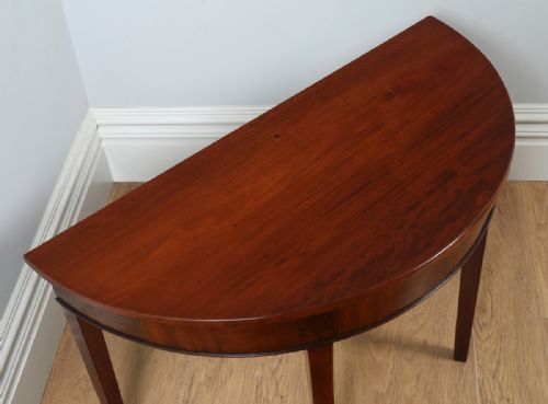fig 5. Antique English Pair of Georgian Mahogany Demilune Demi Lune Console Side Hall Tables (Circa 1790)