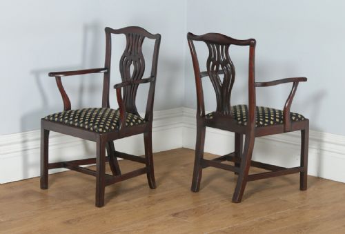 fig 2. Antique English Set of Four Georgian Chippendale Style Mahogany Dining Arm & Side Chairs (Circa 1800)
