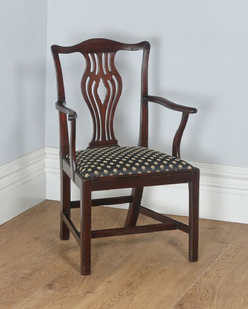 fig 3. Antique English Set of Four Georgian Chippendale Style Mahogany Dining Arm & Side Chairs (Circa 1800)
