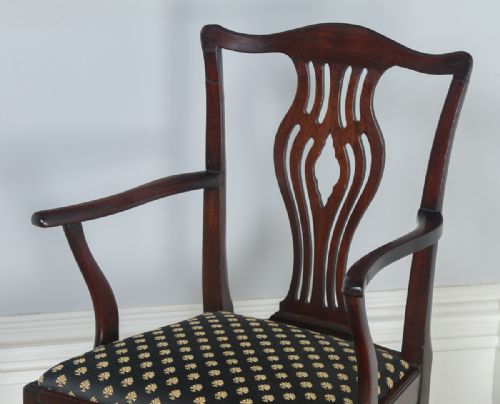 fig 4. Antique English Set of Four Georgian Chippendale Style Mahogany Dining Arm & Side Chairs (Circa 1800)