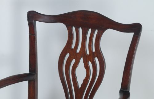 fig 5. Antique English Set of Four Georgian Chippendale Style Mahogany Dining Arm & Side Chairs (Circa 1800)