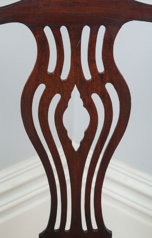 fig 6. Antique English Set of Four Georgian Chippendale Style Mahogany Dining Arm & Side Chairs (Circa 1800)