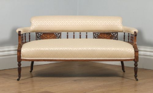 fig 1. Antique Edwardian Marquetry Inlaid Rosewood Two Seat Salon Sofa Couch Settee (Circa 1900)