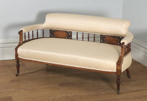fig 2. Antique Edwardian Marquetry Inlaid Rosewood Two Seat Salon Sofa Couch Settee (Circa 1900)