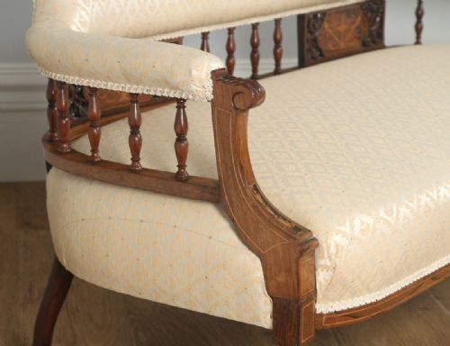 fig 4. Antique Edwardian Marquetry Inlaid Rosewood Two Seat Salon Sofa Couch Settee (Circa 1900)