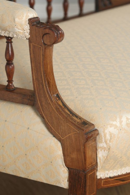 fig 5. Antique Edwardian Marquetry Inlaid Rosewood Two Seat Salon Sofa Couch Settee (Circa 1900)