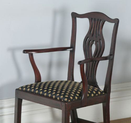 fig 2. Antique English Pair of Georgian Chippendale Mahogany Office Desk Carver Arm Side Chairs (Circa 1800)