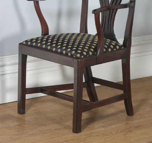 fig 3. Antique English Pair of Georgian Chippendale Mahogany Office Desk Carver Arm Side Chairs (Circa 1800)