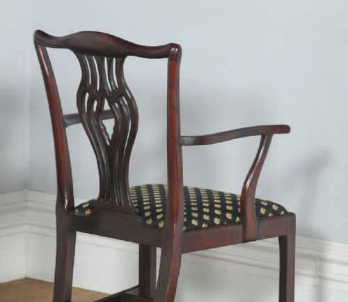 fig 4. Antique English Pair of Georgian Chippendale Mahogany Office Desk Carver Arm Side Chairs (Circa 1800)