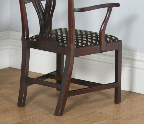 fig 5. Antique English Pair of Georgian Chippendale Mahogany Office Desk Carver Arm Side Chairs (Circa 1800)