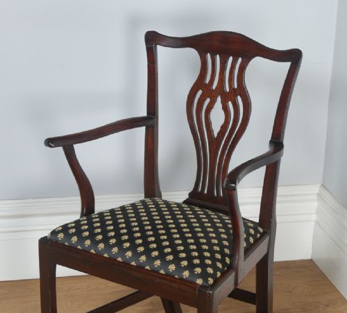 fig 7. Antique English Pair of Georgian Chippendale Mahogany Office Desk Carver Arm Side Chairs (Circa 1800)