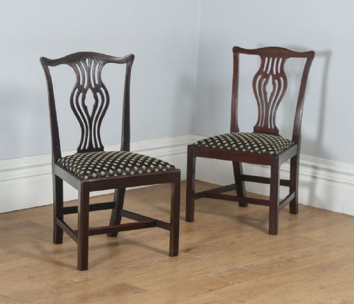 Antique English Pair of Georgian Chippendale Mahogany Office Desk Dining Chairs (Circa 1800)