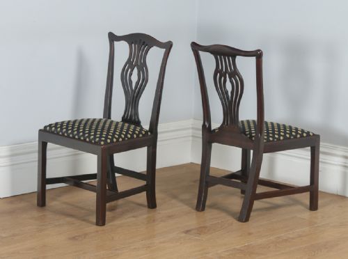 fig 1. Antique English Pair of Georgian Chippendale Mahogany Office Desk Dining Chairs (Circa 1800)
