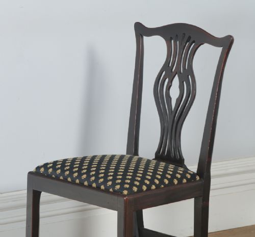 fig 2. Antique English Pair of Georgian Chippendale Mahogany Office Desk Dining Chairs (Circa 1800)