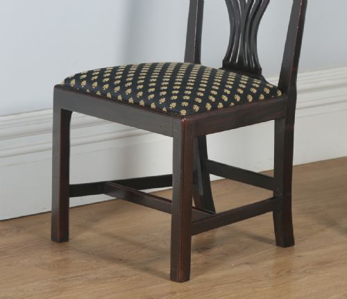 fig 3. Antique English Pair of Georgian Chippendale Mahogany Office Desk Dining Chairs (Circa 1800)