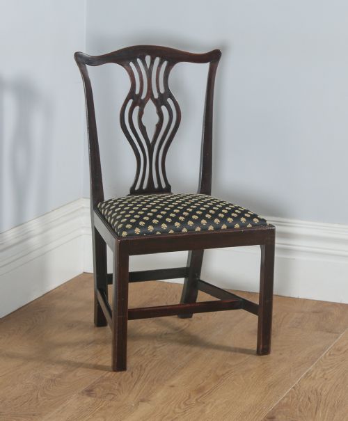 fig 6. Antique English Pair of Georgian Chippendale Mahogany Office Desk Dining Chairs (Circa 1800)