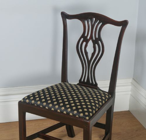 fig 7. Antique English Pair of Georgian Chippendale Mahogany Office Desk Dining Chairs (Circa 1800)