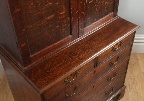 fig 4. Antique English Georgian Oak Bookcase Cupboard Incorporating a Chest of Drawers (Circa 1800)