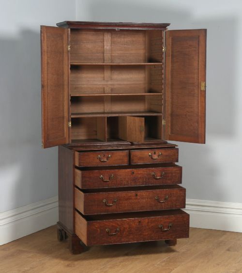 fig 8. Antique English Georgian Oak Bookcase Cupboard Incorporating a Chest of Drawers (Circa 1800)