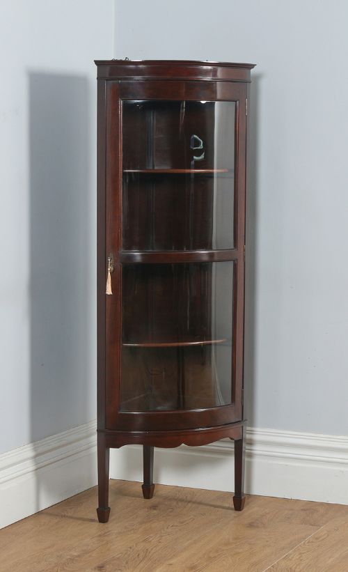 Antique English Edwardian Mahogany Bow Front Glazed Corner Display Cabinet (Circa 1900)