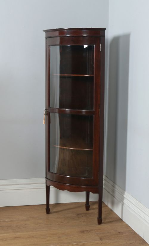 fig 2. Antique English Edwardian Mahogany Bow Front Glazed Corner Display Cabinet (Circa 1900)