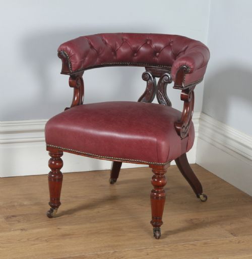 fig 2. Antique English Victorian Mahogany & Crimson Red Leather Office Desk Arm Chair (Circa 1880)