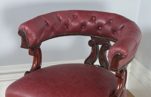 fig 3. Antique English Victorian Mahogany & Crimson Red Leather Office Desk Arm Chair (Circa 1880)