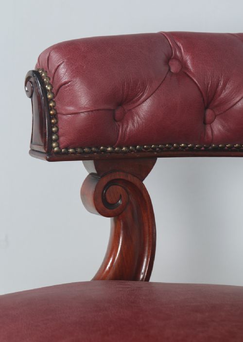 fig 6. Antique English Victorian Mahogany & Crimson Red Leather Office Desk Arm Chair (Circa 1880)
