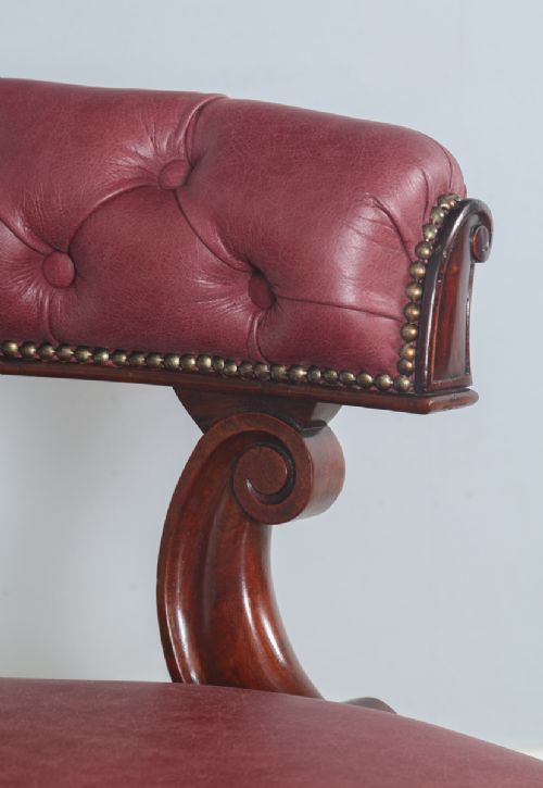 fig 7. Antique English Victorian Mahogany & Crimson Red Leather Office Desk Arm Chair (Circa 1880)