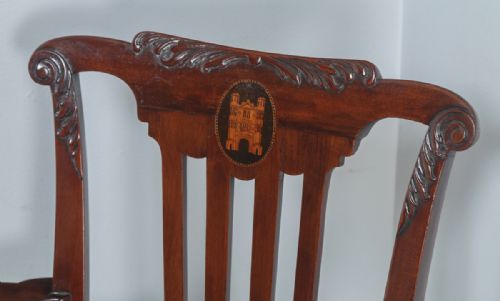 fig 5. Antique English Georgian Chippendale Style Mahogany & Leather Revolving Office Desk Arm Chair (Circa 1890)
