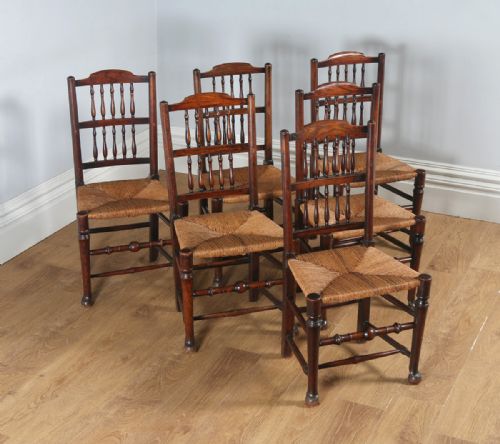 fig 1. Antique Set of Six English Georgian Ash & Elm Spindle Back Country Farmhouse Kitchen Dining Chairs (Circa 1790)