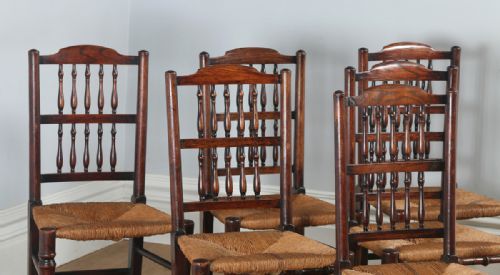 fig 2. Antique Set of Six English Georgian Ash & Elm Spindle Back Country Farmhouse Kitchen Dining Chairs (Circa 1790)