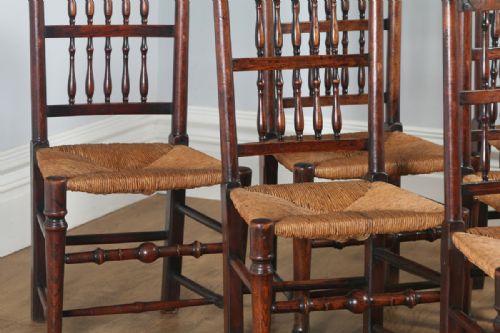fig 3. Antique Set of Six English Georgian Ash & Elm Spindle Back Country Farmhouse Kitchen Dining Chairs (Circa 1790)
